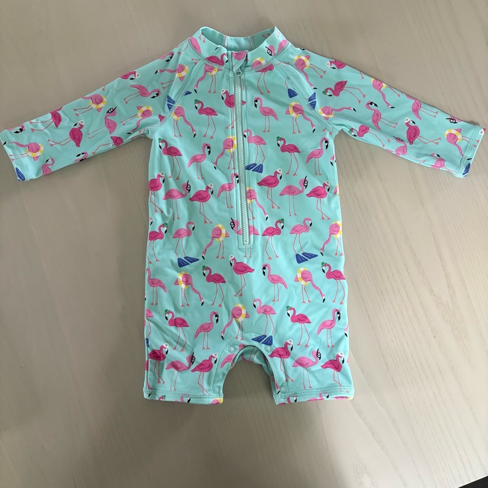 Janie and Jack Aqua Flamingo Baby Swimsuit